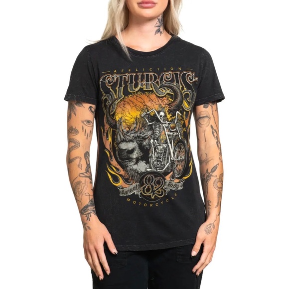 Affliction Women's T-Shirt Strugis 82 Biker Tattoo - Picture 9 of 12